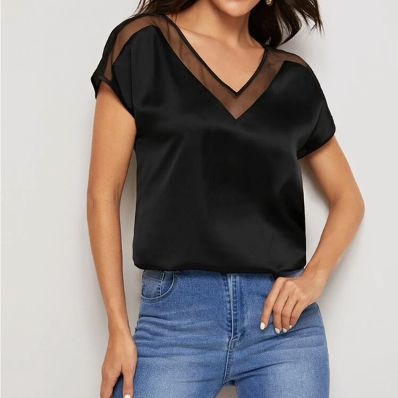 Boho blue batwing sleeve mesh insert blouse - Picture 12 of 15